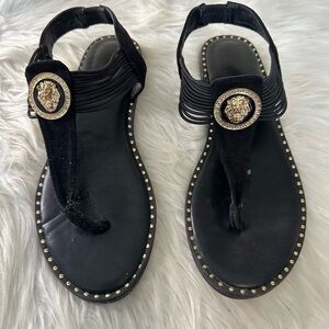 💙3/$20 Black Sandals with Gold Detailing